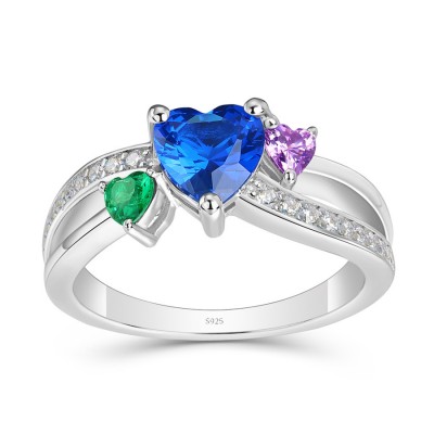 Personalized Heart Cut Birthstone 925 Sterling Silver Mother's Ring