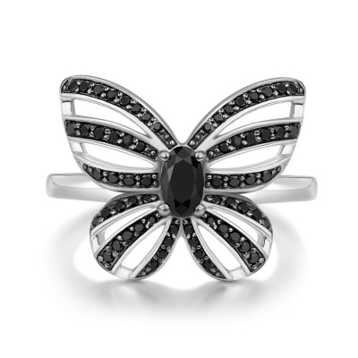 Black Sapphire 925 Sterling Silver Butterfly Cocktail Ring