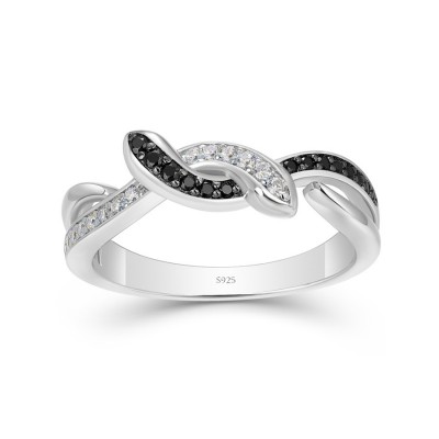 Round Cut Black and White Sapphire Infinity Women's Band