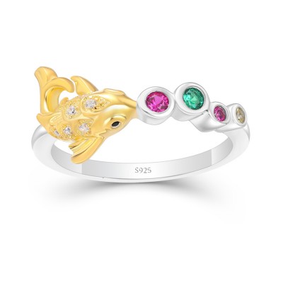 Colorful 925 Sterling Silver Gold Fish Ring