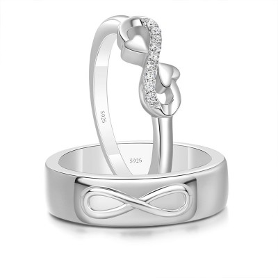 Round Cut White Sapphire 925 Sterling Silver Infinity Couple Rings