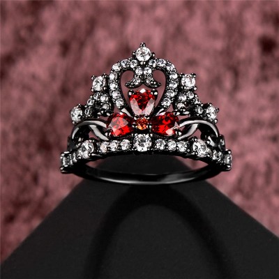 Pear Cut Ruby 925 Sterling Silver Black Crown Ring