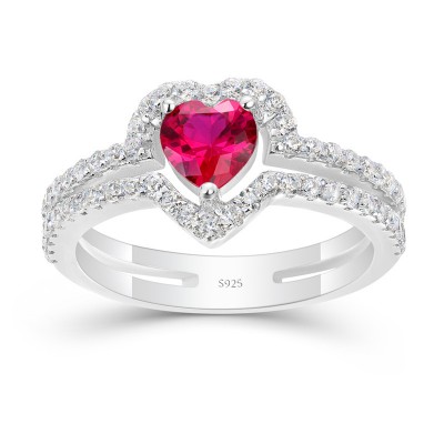 Heart Cut Ruby 925 Sterling Silver Halo Promise Ring