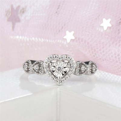 Round Cut White Sapphire 925 Sterling Silver Heart Promise Ring