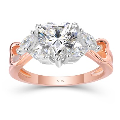 Rose Gold Heart Cut White Sapphire 925 Sterling Silver Promise Ring