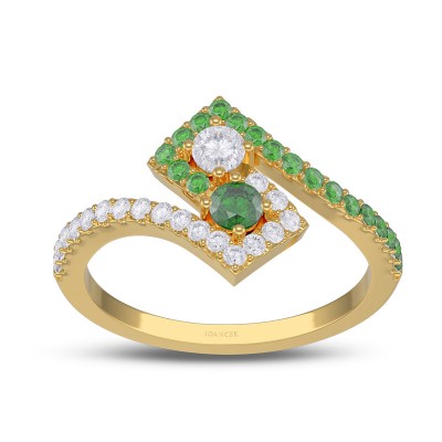 Yellow Gold Round Cut White Sapphire and Emerald 925 Sterling Silver Swirl Engagement Ring
