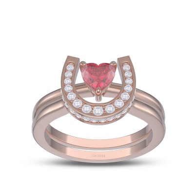 Rose Gold Heart Cut Ruby 925 Sterling Silver Horseshoe Promise Ring