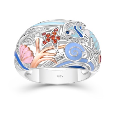 Colorful 925 Sterling Silver Enamel Underwater World Women's Band