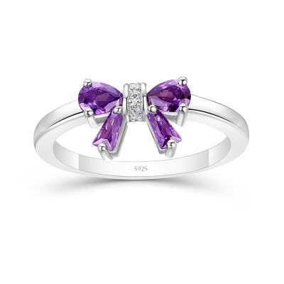 Amethyst 925 Sterling Silver Bowknot Promise Ring 