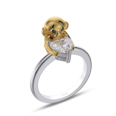 Heart Cut White Sapphire 925 Sterling Silver Monkey Ring