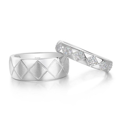 White Sapphire 925 Sterling Silver Criss Cross Couple Rings