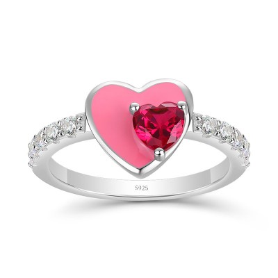 Heart Cut Ruby 925 Sterling Silver Heart to Heart Promise Ring