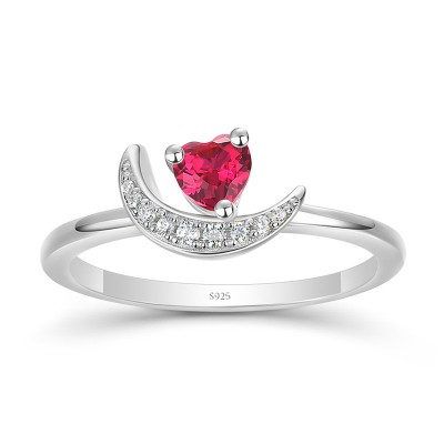 Heart Cut Ruby 925 Sterling Silver Moon Promise Ring
