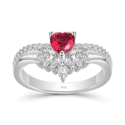 Heart Cut Ruby 925 Sterling Silver Curved Engagement Ring