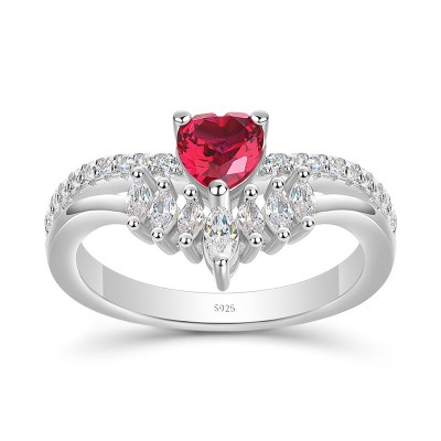 Heart Cut Ruby 925 Sterling Silver Engagement Ring