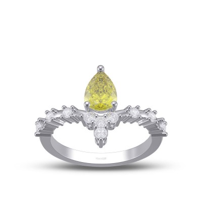 Pear Cut Yellow Topaz 925 Sterling Silver Curved Engagement Ring