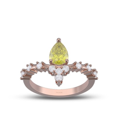 Rose Gold Pear Cut Yellow Topaz 925 Sterling Silver Curved Engagement Ring