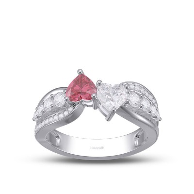 Heart Cut Ruby and White Sapphire 925 Sterling Silver Toi et Moi Promise Ring