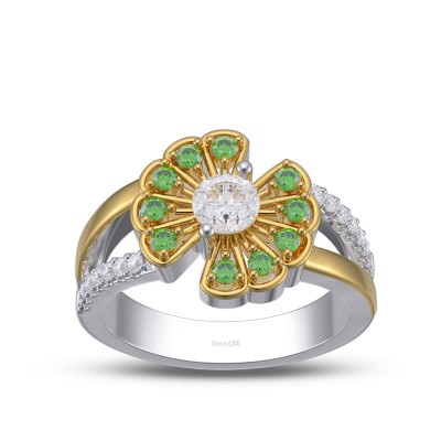 Round Cut White Sapphire 925 Sterling Silver Two Tone Flower Engagement Ring