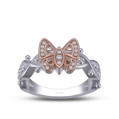 White Sapphire 925 Sterling Silver Butterfly Twisted Promise Ring