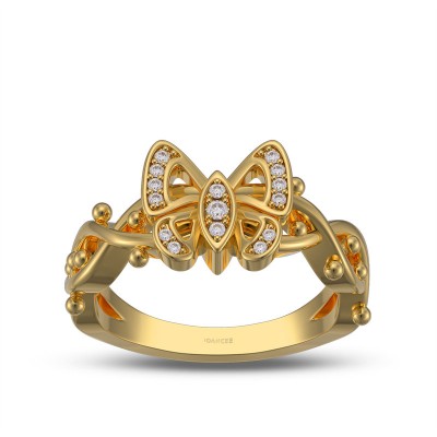 Yellow Gold White Sapphire 925 Sterling Silver Butterfly Twisted Promise Ring