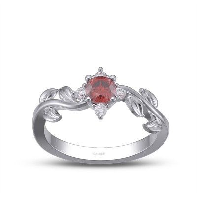 Round Cut Ruby 925 Sterling Silver Leaf Engagement Ring