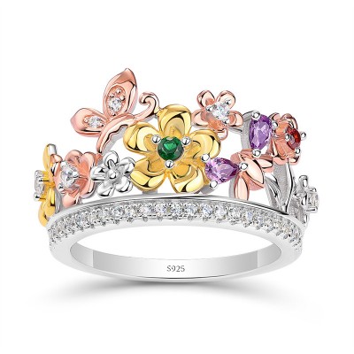 Multicolor Flowers Bloom 925 Sterling Silver Women's Band