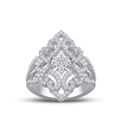 Art Deco Hollow White Sapphire 925 Sterling Silver Cocktail Ring