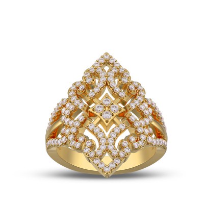 Yellow Gold Art Deco Hollow White Sapphire 925 Sterling Silver Cocktail Ring