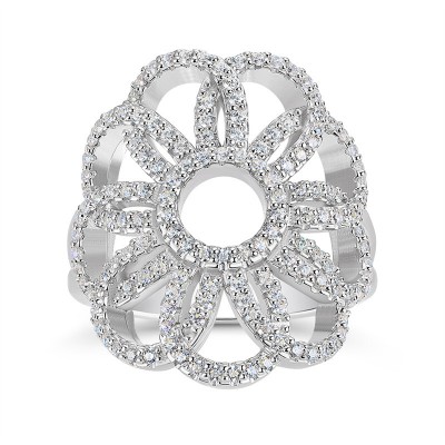 Art Deco White Sapphire 925 Sterling Silver Hollow Flower Ring