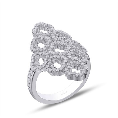 Art Deco White Sapphire 925 Sterling Silver Hollow Clover Ring