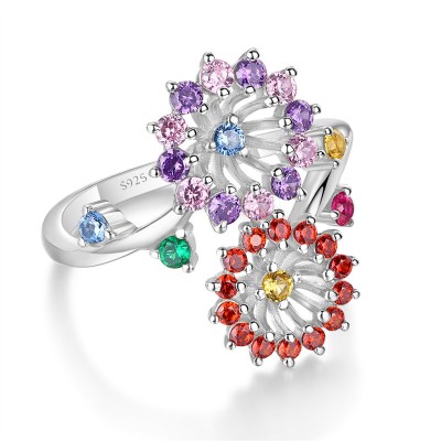 Colorful 925 Sterling Silver Fireworks Design Women's Ring