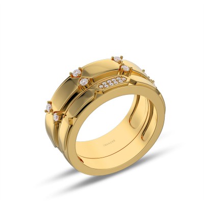 Yellow Gold Stylish White Sapphire 925 Sterling Silver Matching Couple Rings