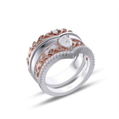 Matching White Sapphire 925 Sterling Silver Two Tone Antler Couple Rings