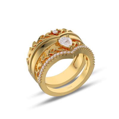 Yellow Gold Matching White Sapphire 925 Sterling Silver Antler Couple Rings