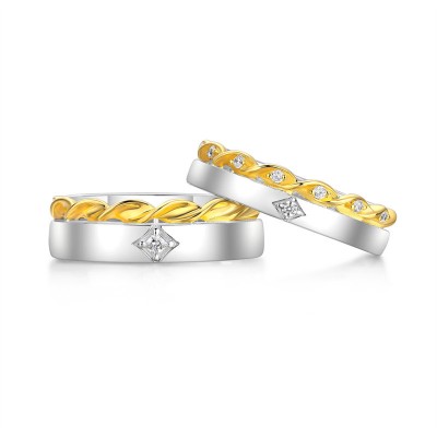 Matching White Sapphire 925 Sterling Silver Two Tone Twisted Couple Rings