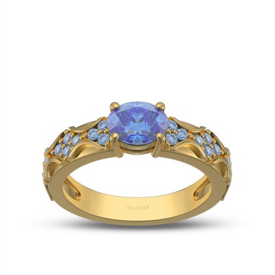 Yellow Gold Vintage Oval Cut Blue Sapphire 925 Sterling Silver Engagement Ring