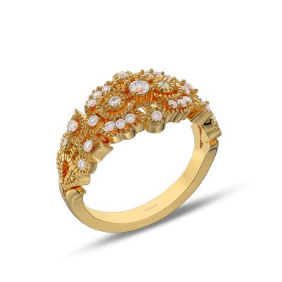 Yellow Gold Art Deco White Sapphire 925 Sterling Silver Women's Band