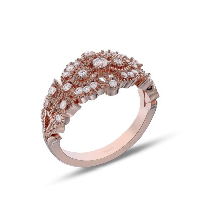 Rose Gold Art Deco White Sapphire 925 Sterling Silver Women's Band