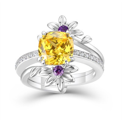 Cushion Cut Yellow Topaz 925 Sterling Silver Insert Flower Bridal Sets