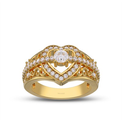 Yellow Gold Heart Shape Round Cut White Sapphire 925 Sterling Silver Promise Ring