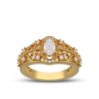 Yellow Gold Art Deco Oval Cut White Sapphire 925 Sterling Silver Engagement Ring