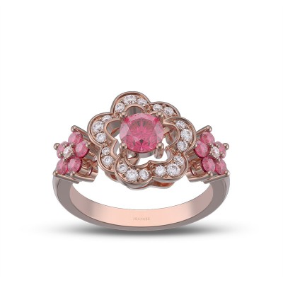 Rose Gold Round Cut Ruby 925 Sterling Silver Flower Ring