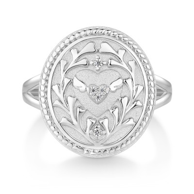 White Sapphire 925 Sterling Silver Heart Angel Wings Women's Signet Ring