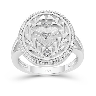 White Sapphire 925 Sterling Silver Heart Angel Wings Women's Signet Ring