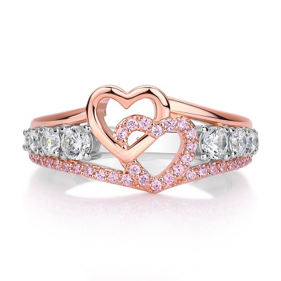 Rose Gold Pink Sapphire 925 Sterling Silver Intertwining Heart Ring
