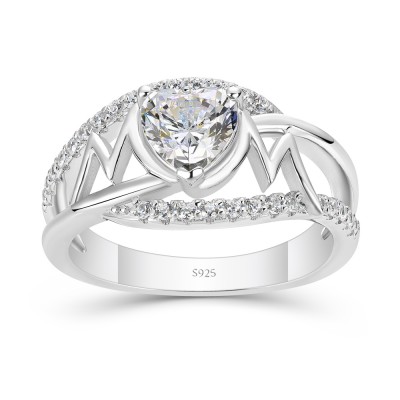 Heart Cut White Sapphire 925 Sterling Silver Mom Ring