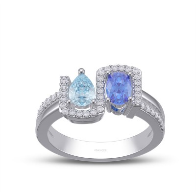 Unique Aquamarine and Blue Sapphire 925 Sterling Silver Toi et Moi Ring