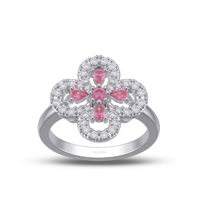 Round Cut Ruby 925 Sterling Silver Clover Ring
