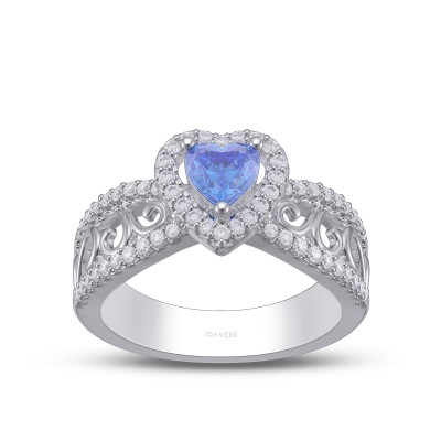 Heart Cut Blue Sapphire 925 Sterling Silver Halo Promise Ring